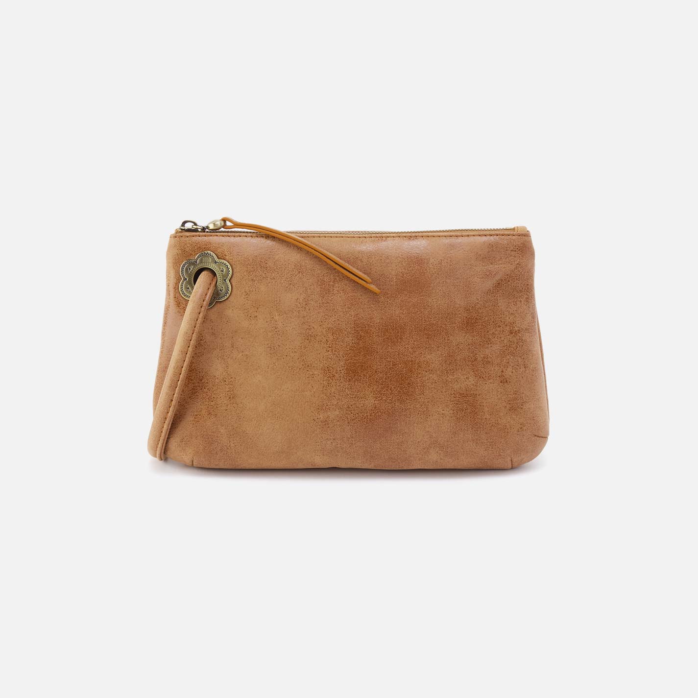 Daisy Daze Large Wristlet in Buffed Leather - Whiskey