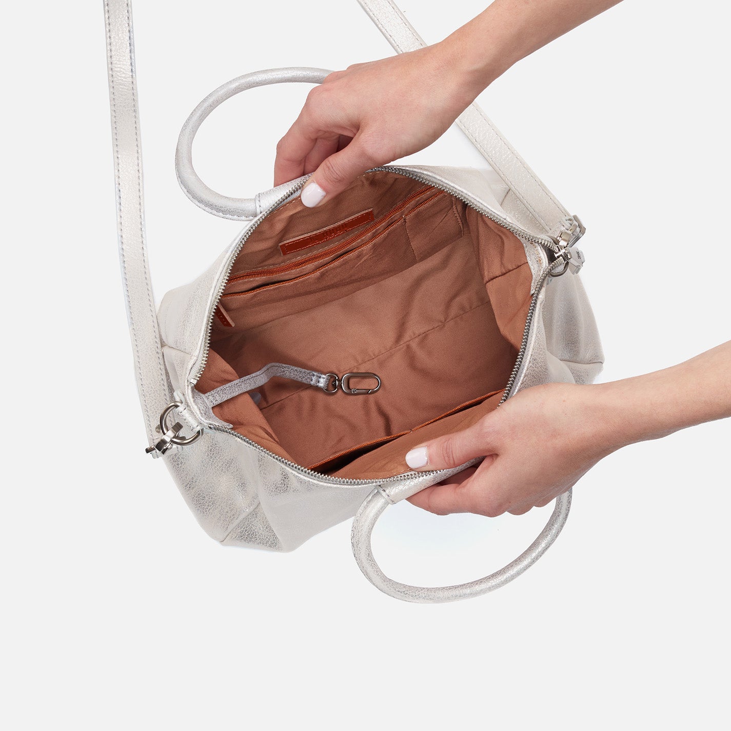 Sheila Medium Satchel In Metallic Leather - Silver - Image 3