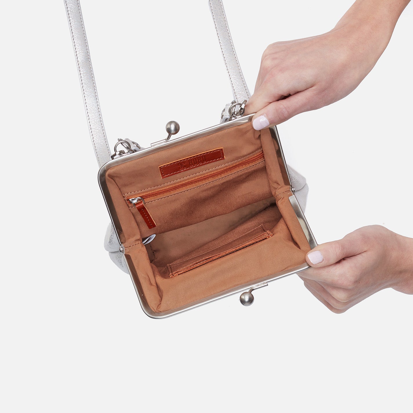 Alba Crossbody In Metallic Leather - Silver - Image 3