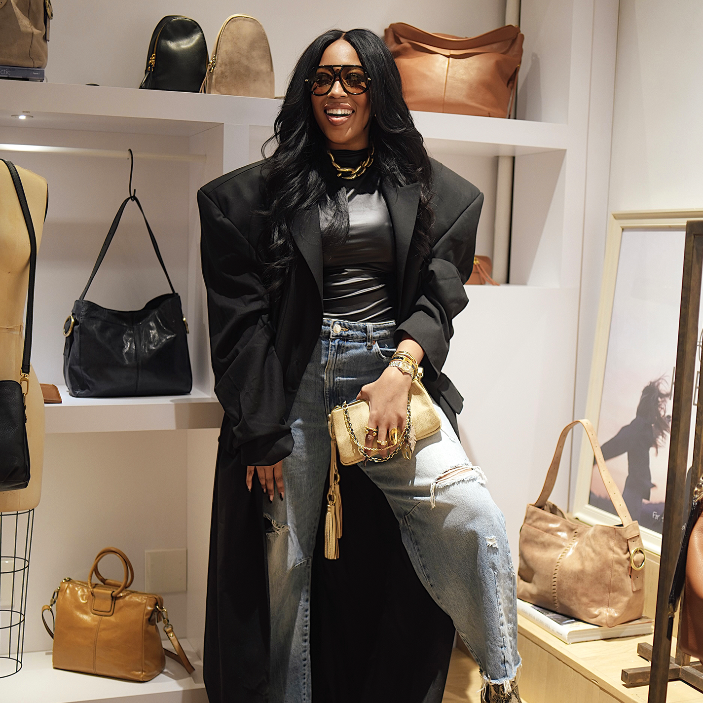 Lauren Frame Crossbody in Metallic Leather - Gold Leaf - Image 2