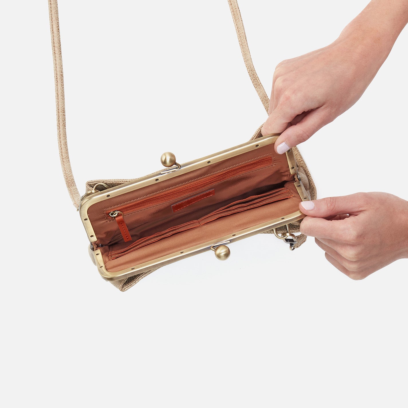 Lauren Frame Crossbody in Metallic Leather - Gold Leaf - Image 4