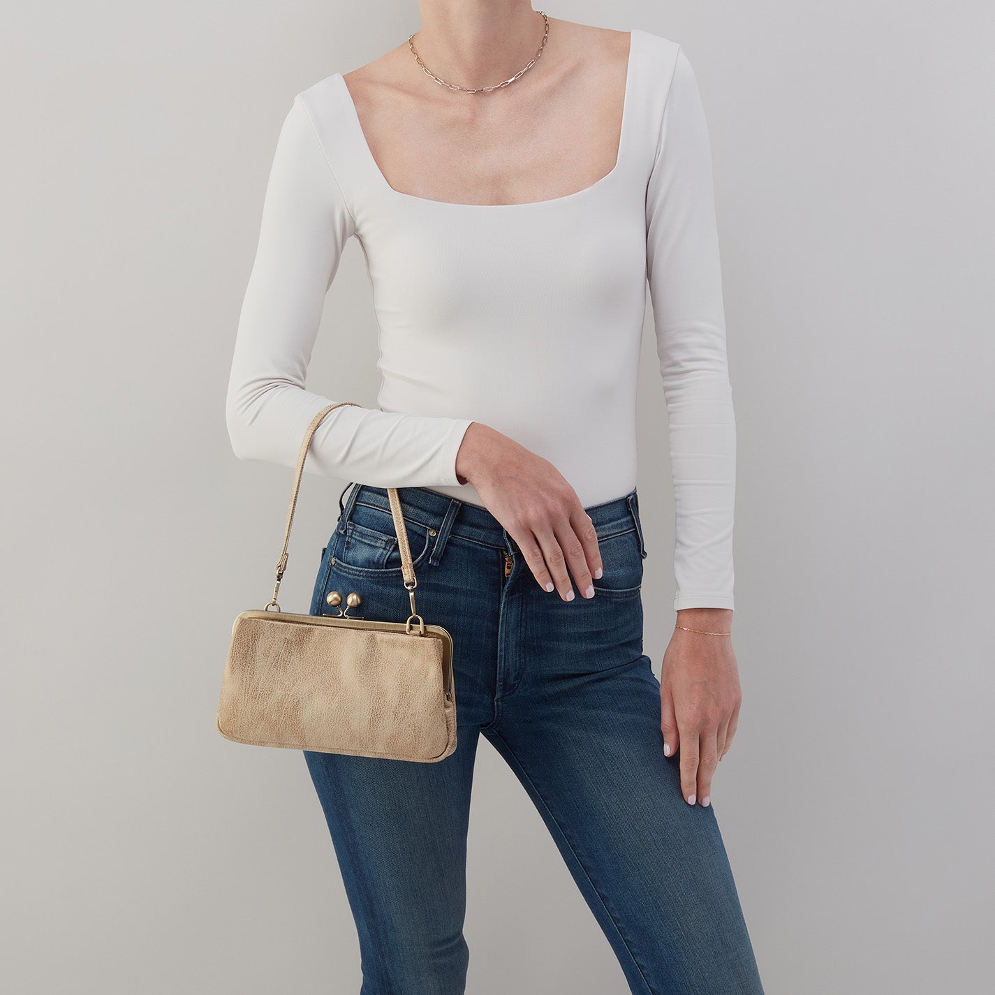 Lauren Frame Crossbody in Metallic Leather - Gold Leaf - Image 5