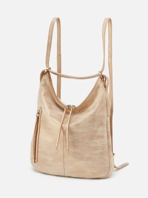 Merrin Convertible Backpack in Metallic Leather - Gold Leaf