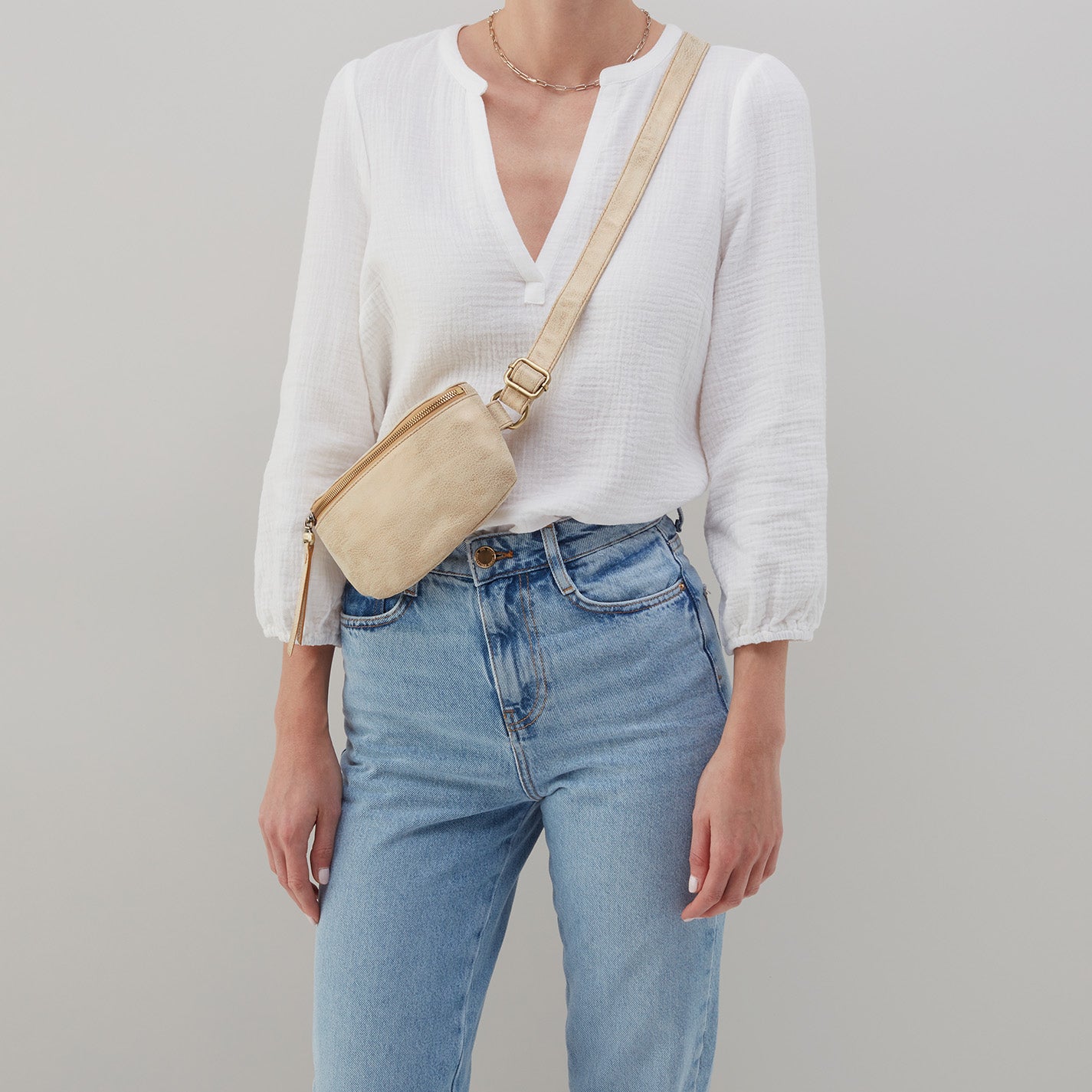 Fern Belt Bag In Metallic Leather - Gold Leaf - Image 2