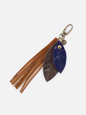 Fringe Feather Fob in Polished Leather - Truffle