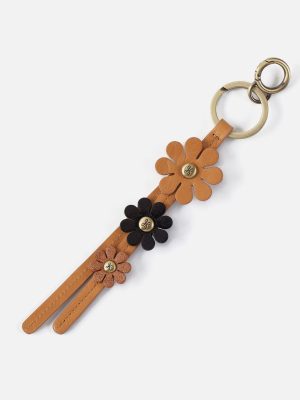 Triflower Keychain In Polished Leather - Natural