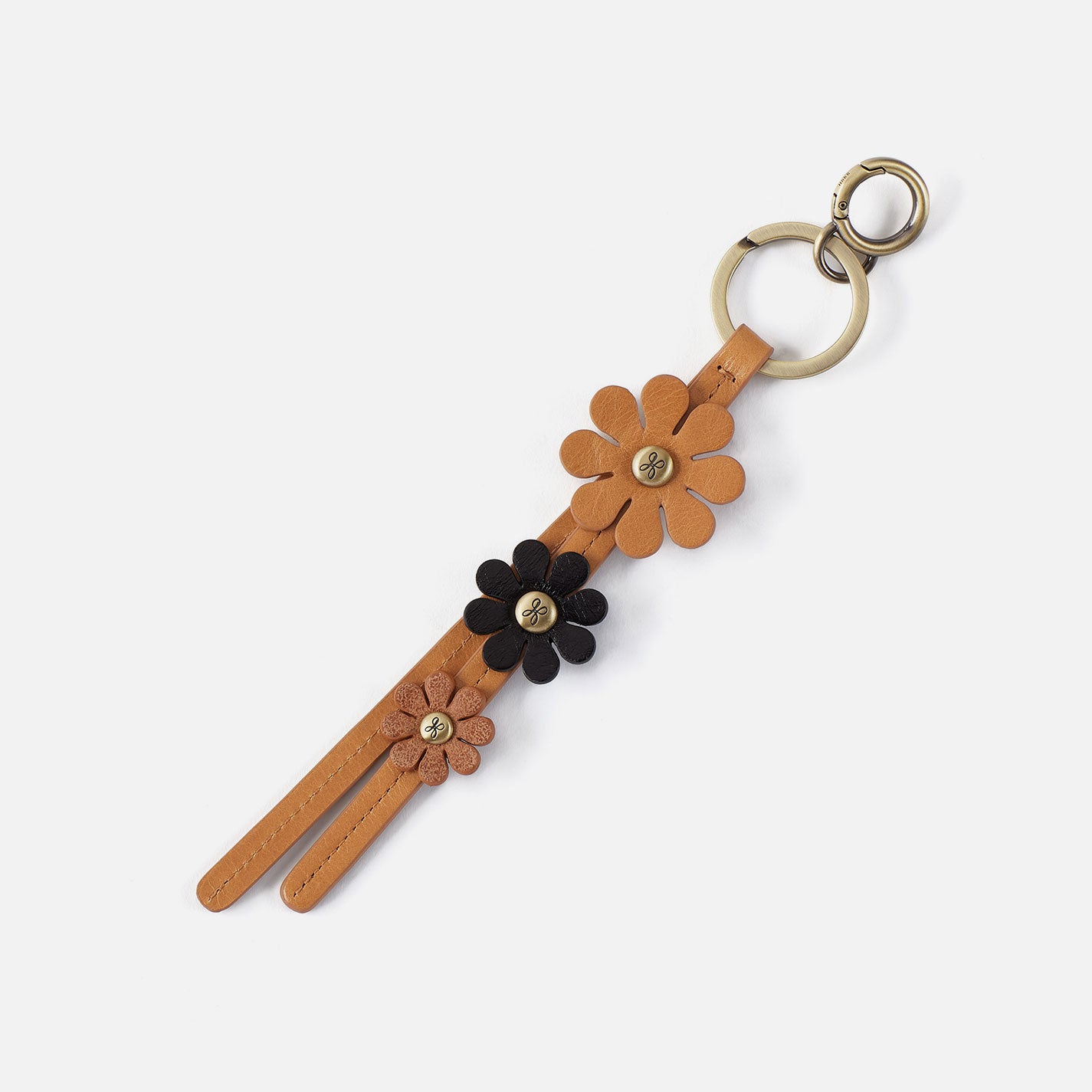 Triflower Keychain In Polished Leather - Natural