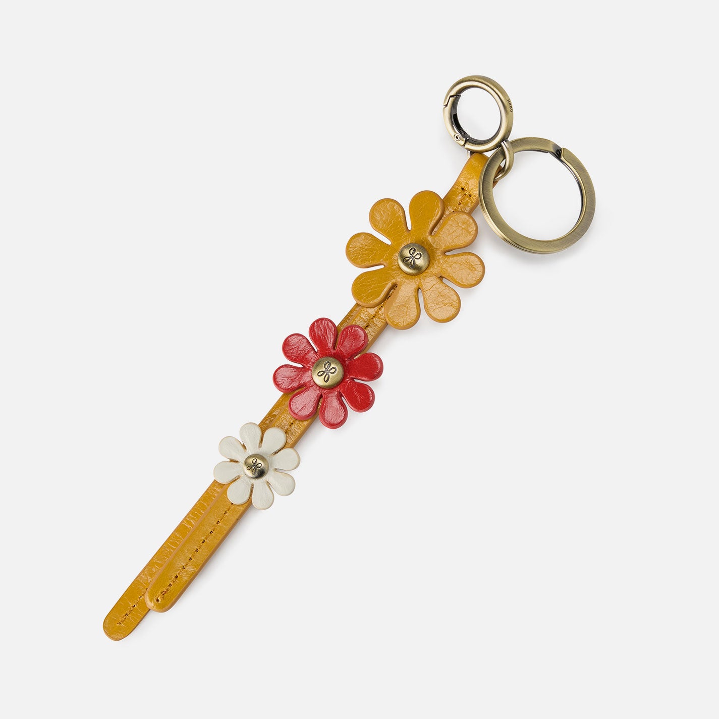 Triflower Keychain In Polished Leather - Sun Glow