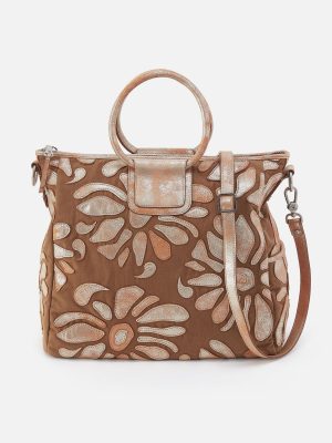 Sheila Large Satchel In Canvas - Saddle Stardust Overlay