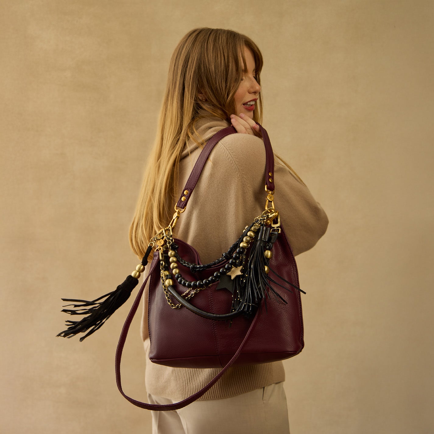 Taos Bead Swag in Pebbled Leather - Black - Image 2