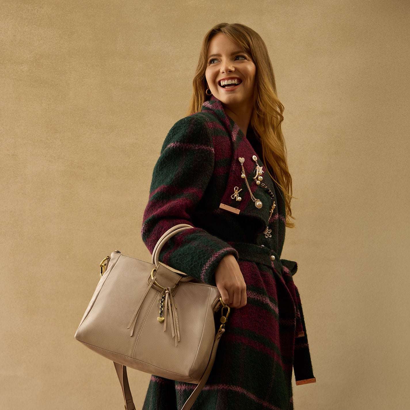 Sheila Medium Satchel in Aniline Gloss Leather - Stone Gloss - Image 2