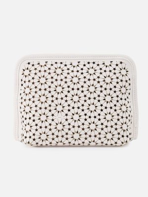 Beauty Cosmetic Pouch In Perforated Leather - Ecru Daisy Perf