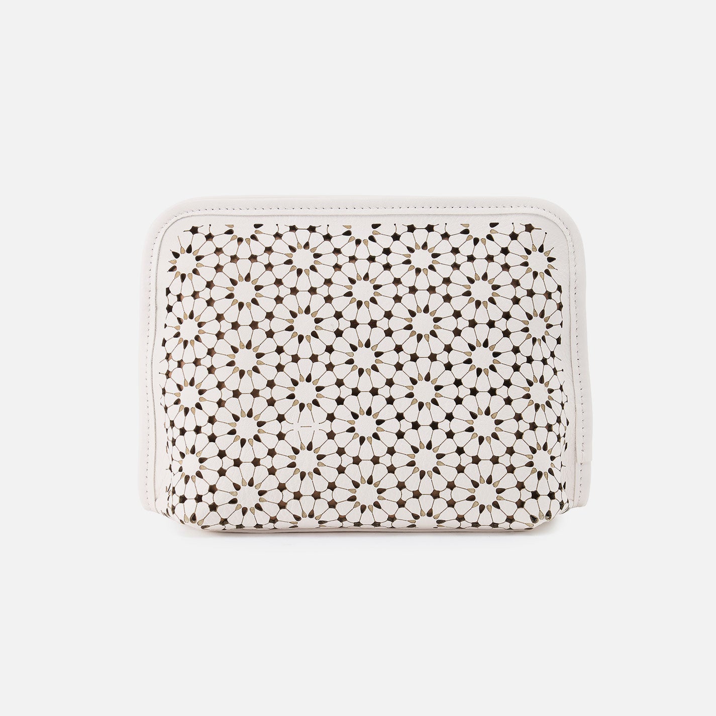 Beauty Cosmetic Pouch In Perforated Leather - Ecru Daisy Perf