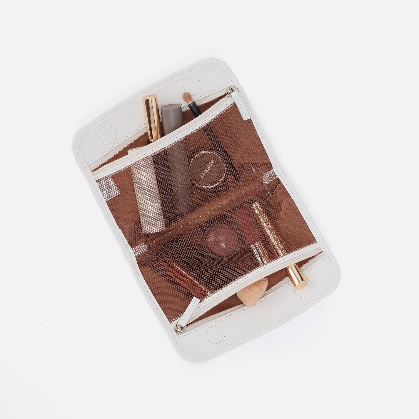 Beauty Cosmetic Pouch In Perforated Leather - Ecru Daisy Perf - Image 3