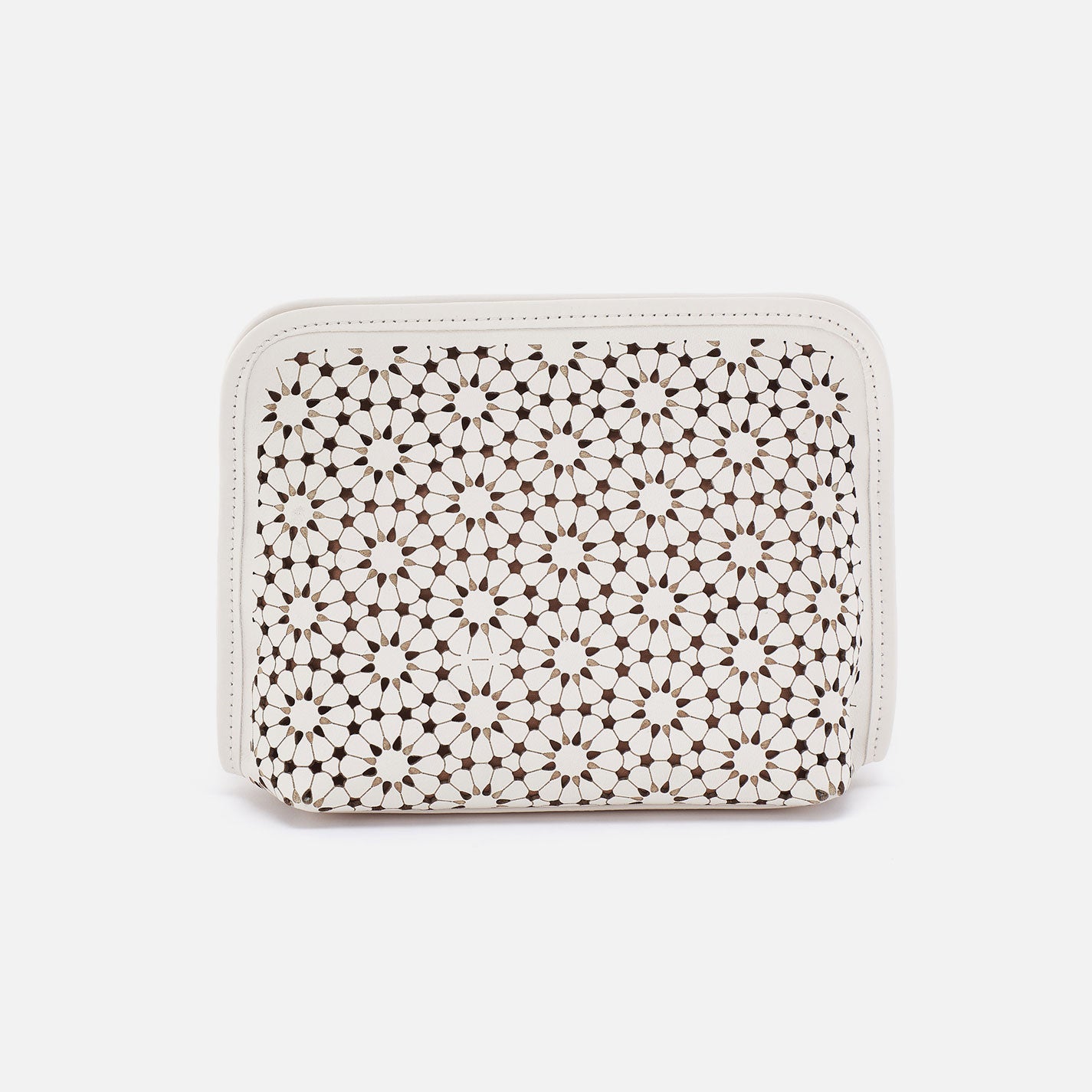 Beauty Cosmetic Pouch In Perforated Leather - Ecru Daisy Perf - Image 4