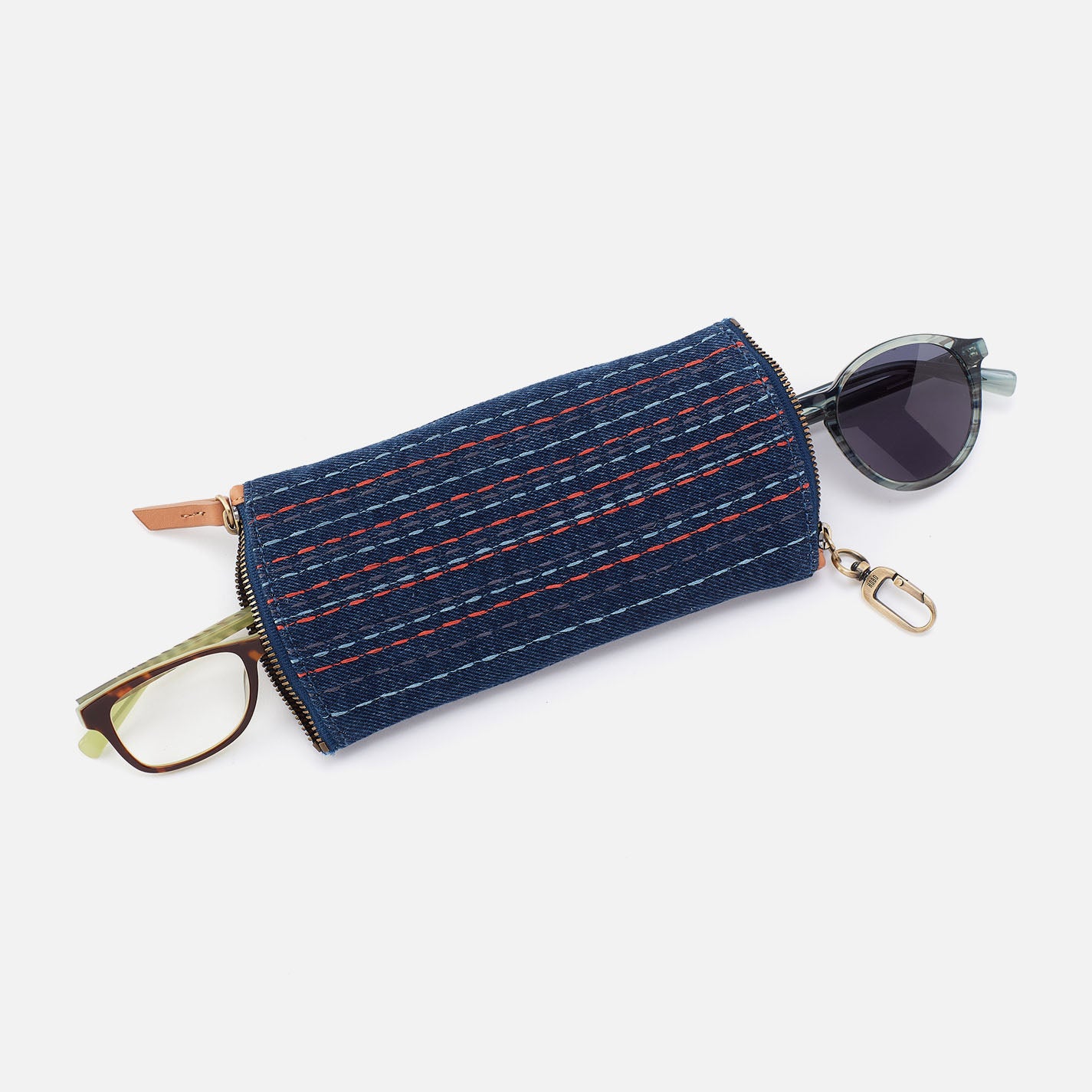 Spark Double Eyeglass Case In Denim Fabric - Dark Denim - Image 2