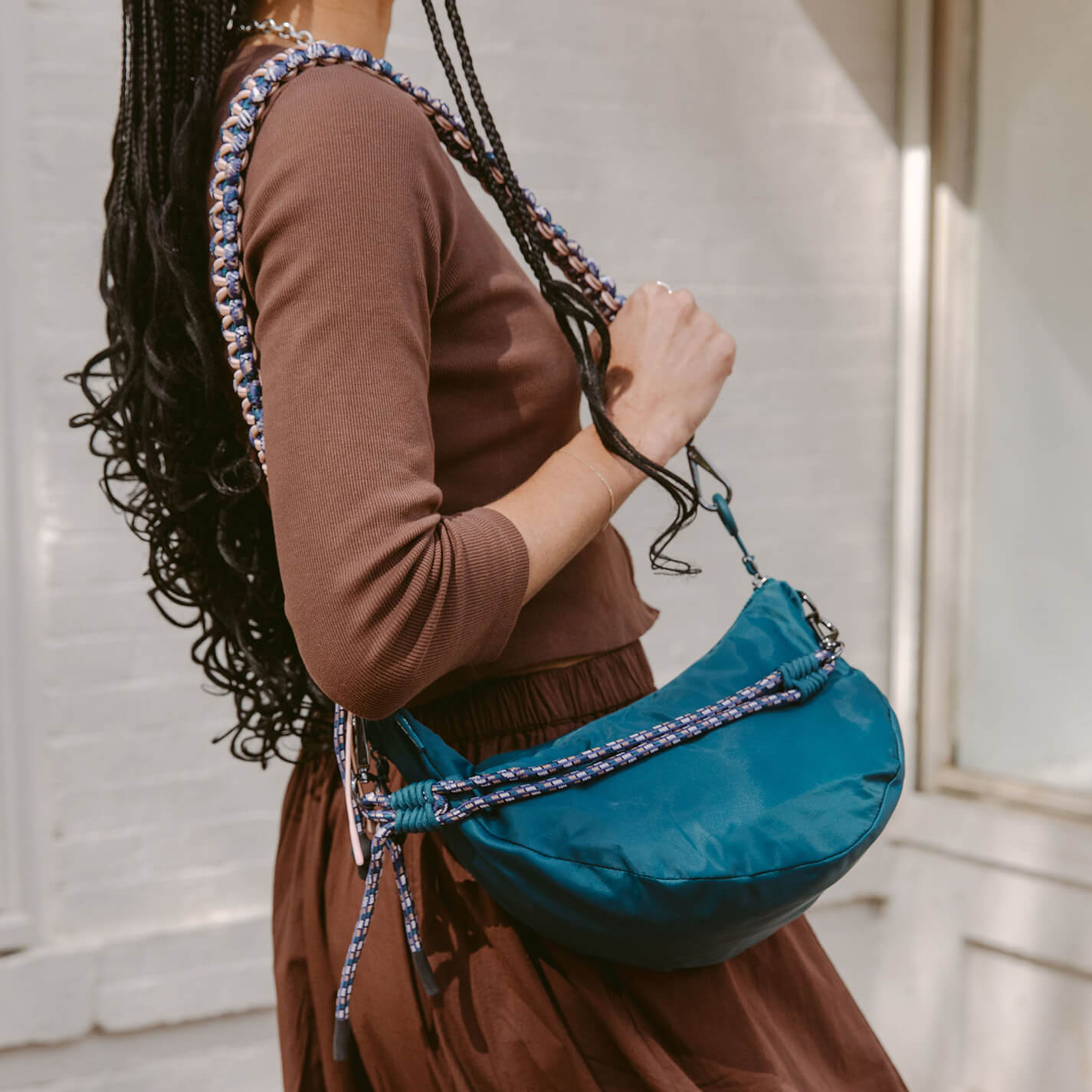 GO FOR IT Sling Crossbody in CaRefiber recycled nylon - Teal - Image 2