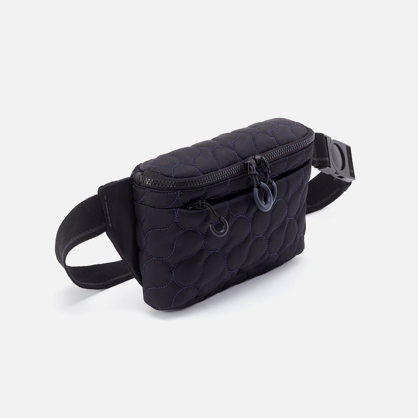 BE HOLD Quilted Belt Bag in CaRefiber recycled nylon - Jet with Ocean Quilt - Image 5