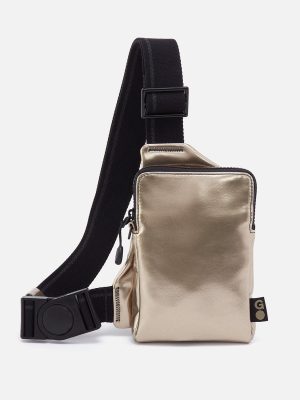 DIALED IN Phone Bag in EverShine nylon - Coffee Gold Metallic