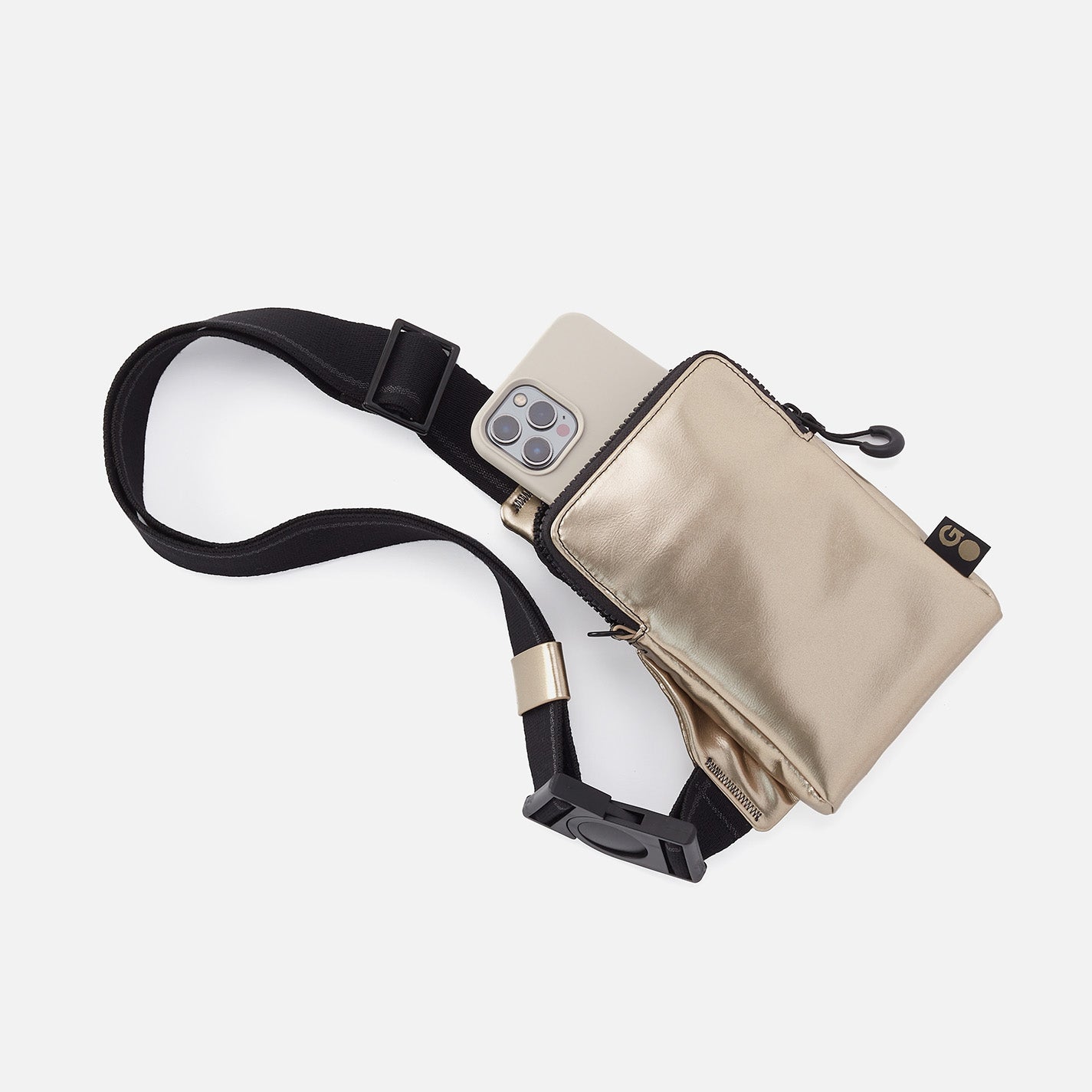 DIALED IN Phone Bag in EverShine nylon - Coffee Gold Metallic - Image 2