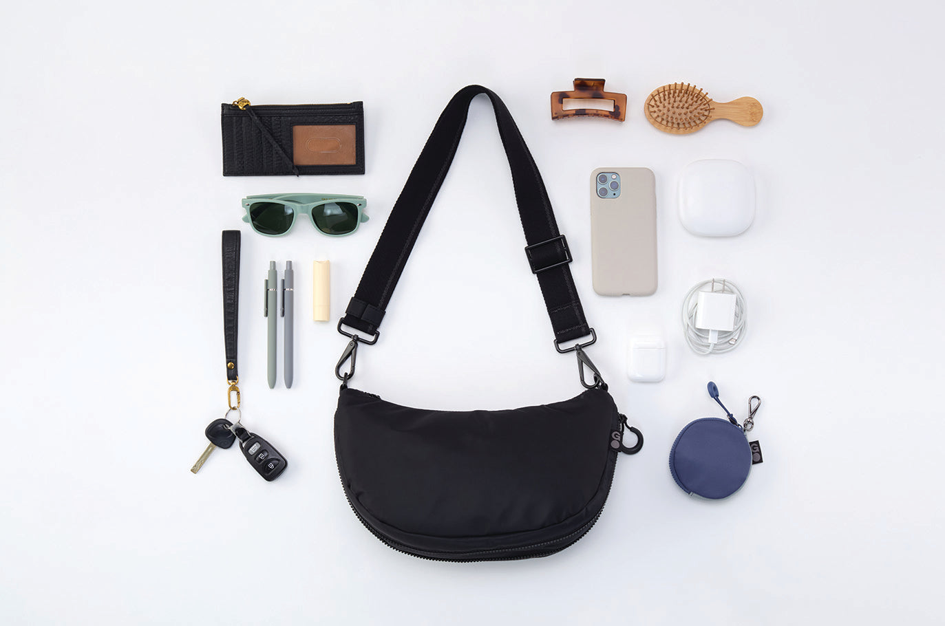 EVERY WEAR Quilted Crossbody in CaRefiber recycled nylon - Jet with Ocean Quilt - Image 12