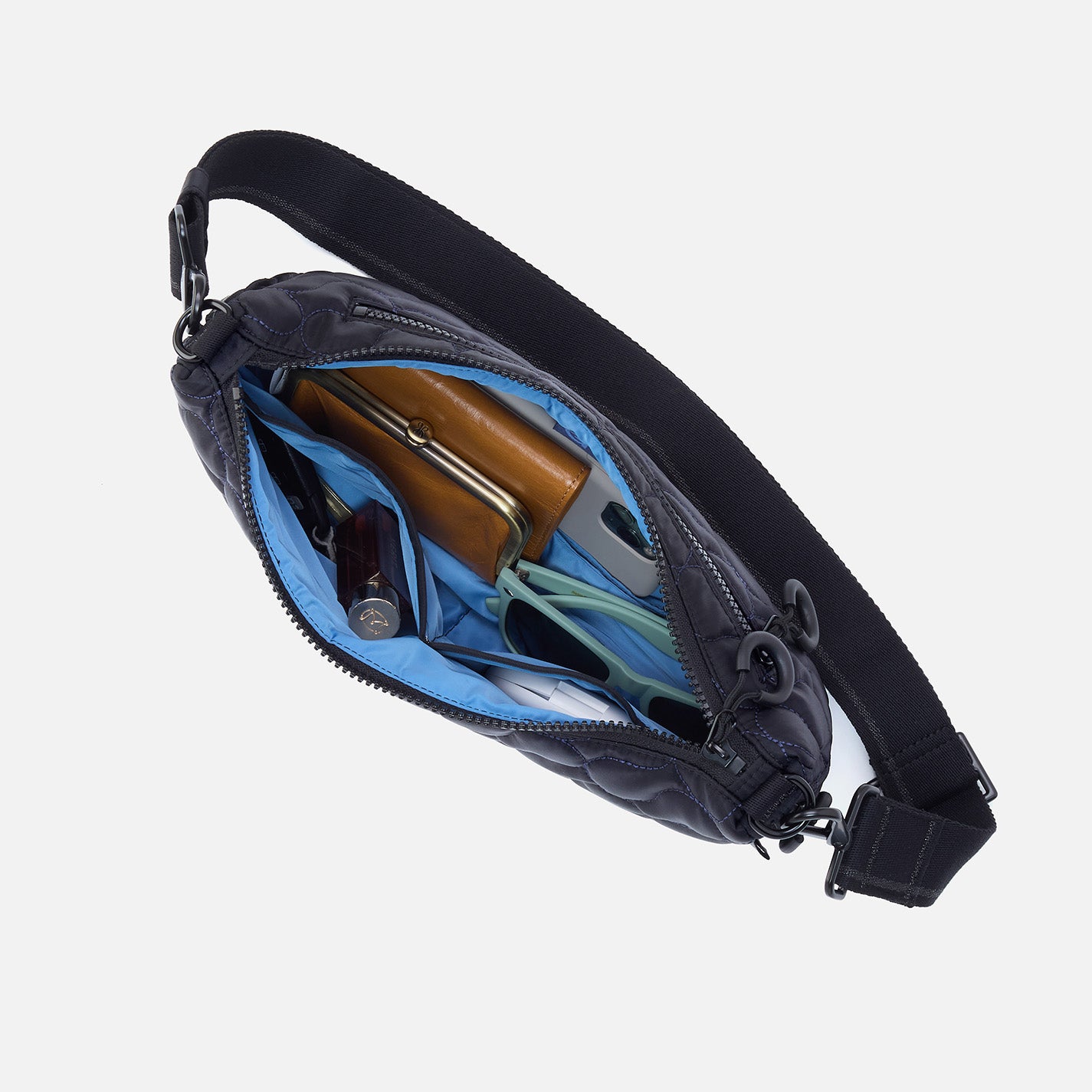 EVERY WEAR Quilted Crossbody in CaRefiber recycled nylon - Jet with Ocean Quilt - Image 3