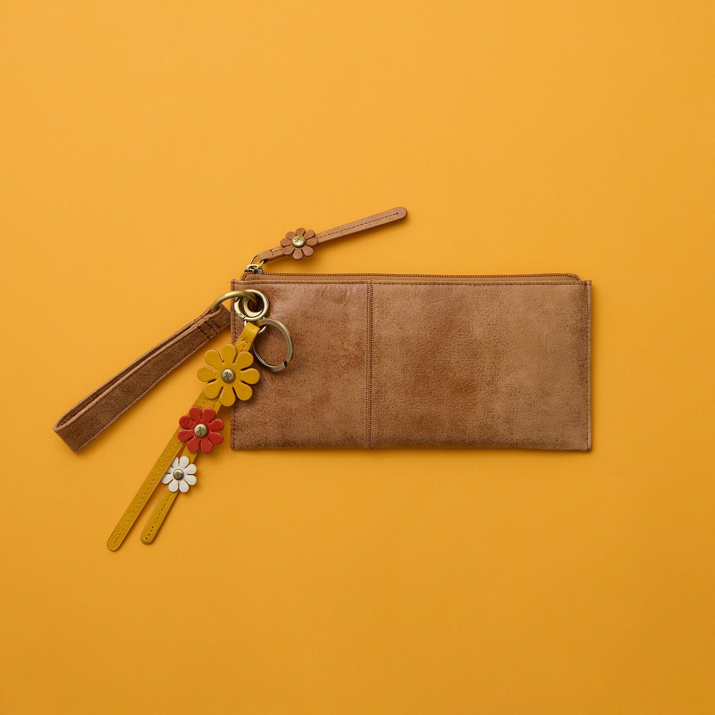 Triflower Keychain In Polished Leather - Sun Glow - Image 2