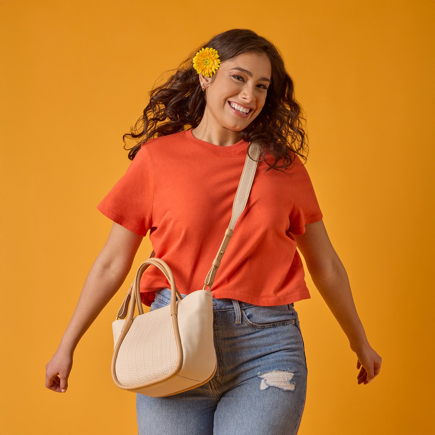 Margot Satchel In Pebbled Leather - Cream - Image 2