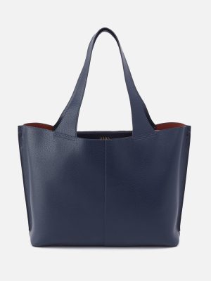 Vida Large Tote In Micro Pebbled Leather - Mood Indigo