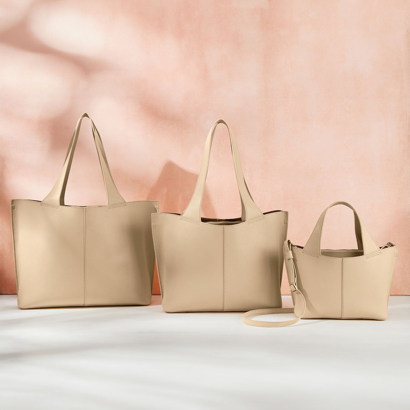 Vida Small Tote in Micro Pebbled Leather - Almond - Image 2