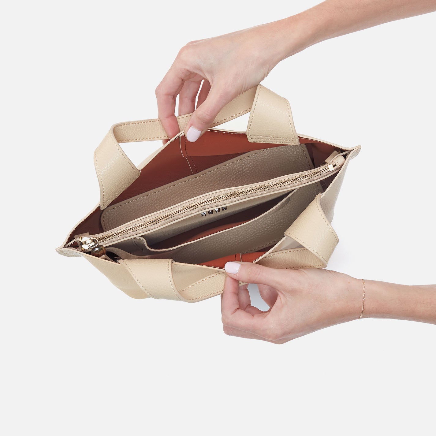 Vida Small Tote in Micro Pebbled Leather - Almond - Image 4