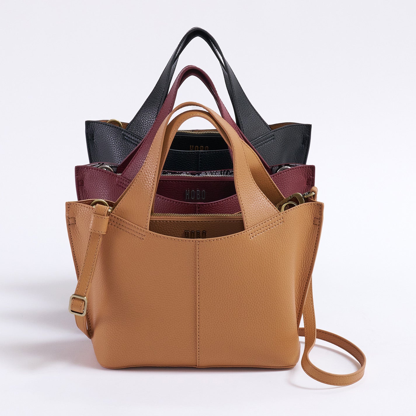 Vida Small Tote in Micro Pebbled Leather - Black - Image 2