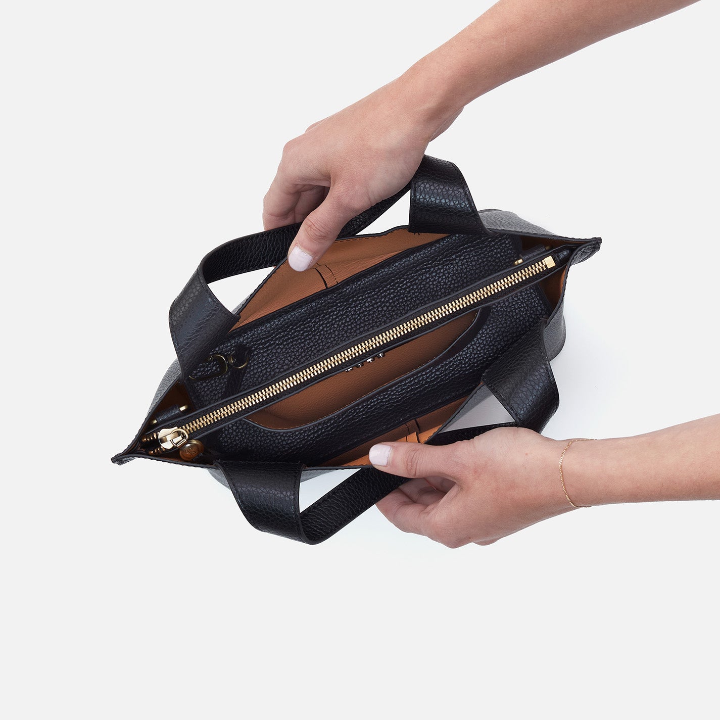 Vida Small Tote in Micro Pebbled Leather - Black - Image 4