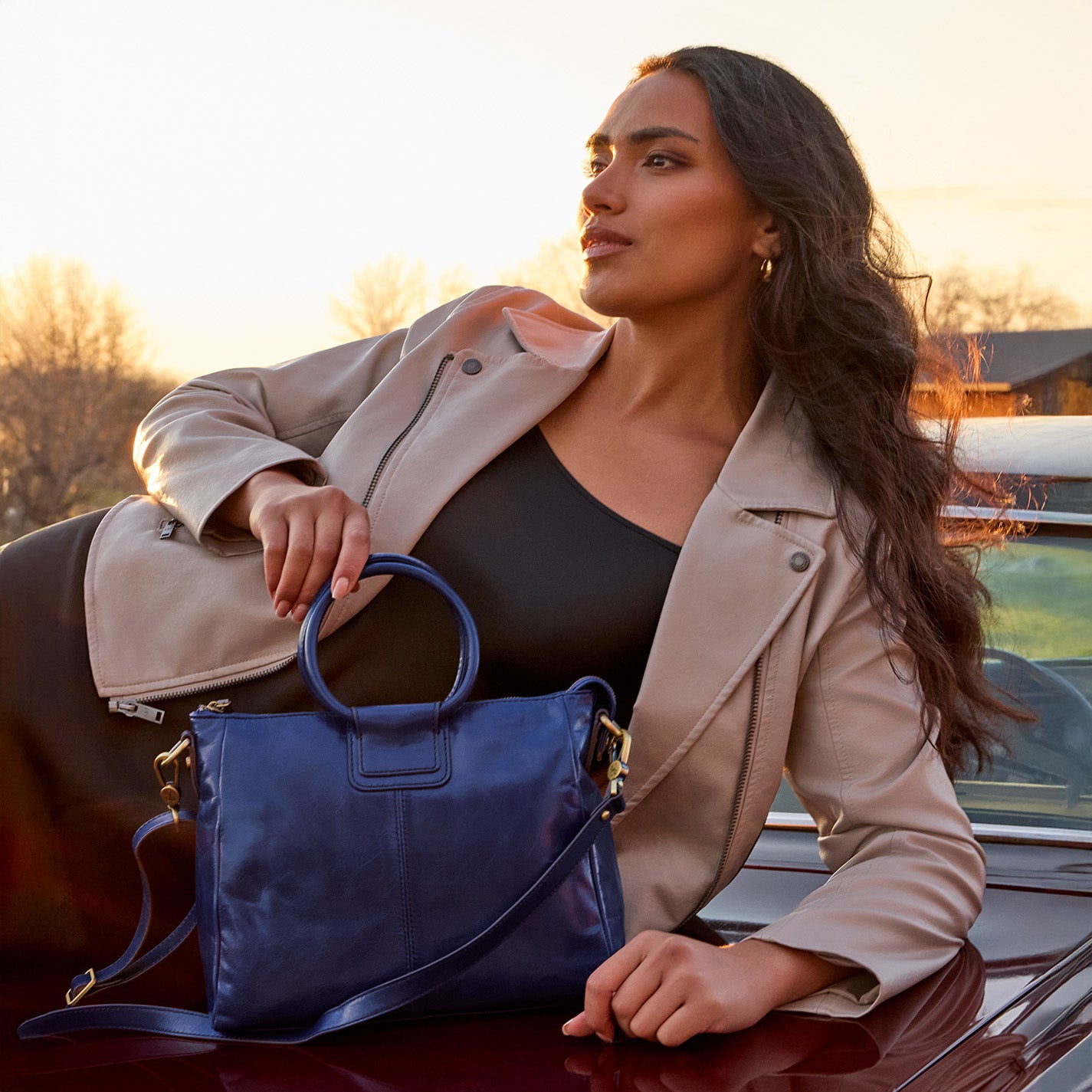 Sheila Medium Satchel in Polished Leather - Winter Violet - Image 2