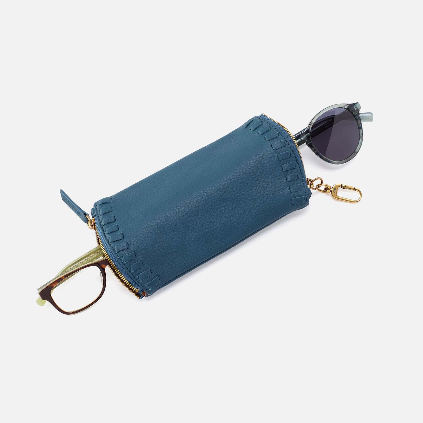 Spark Double Eyeglass Case in Pebbled Leather - Peacock Feather - Image 2