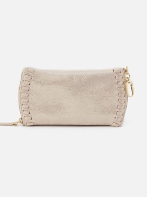 Spark Double Eyeglass Case In Metallic Leather - Sand Shimmer