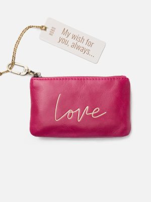 Sentiment Pouch In Polished Leather - Fuchsia