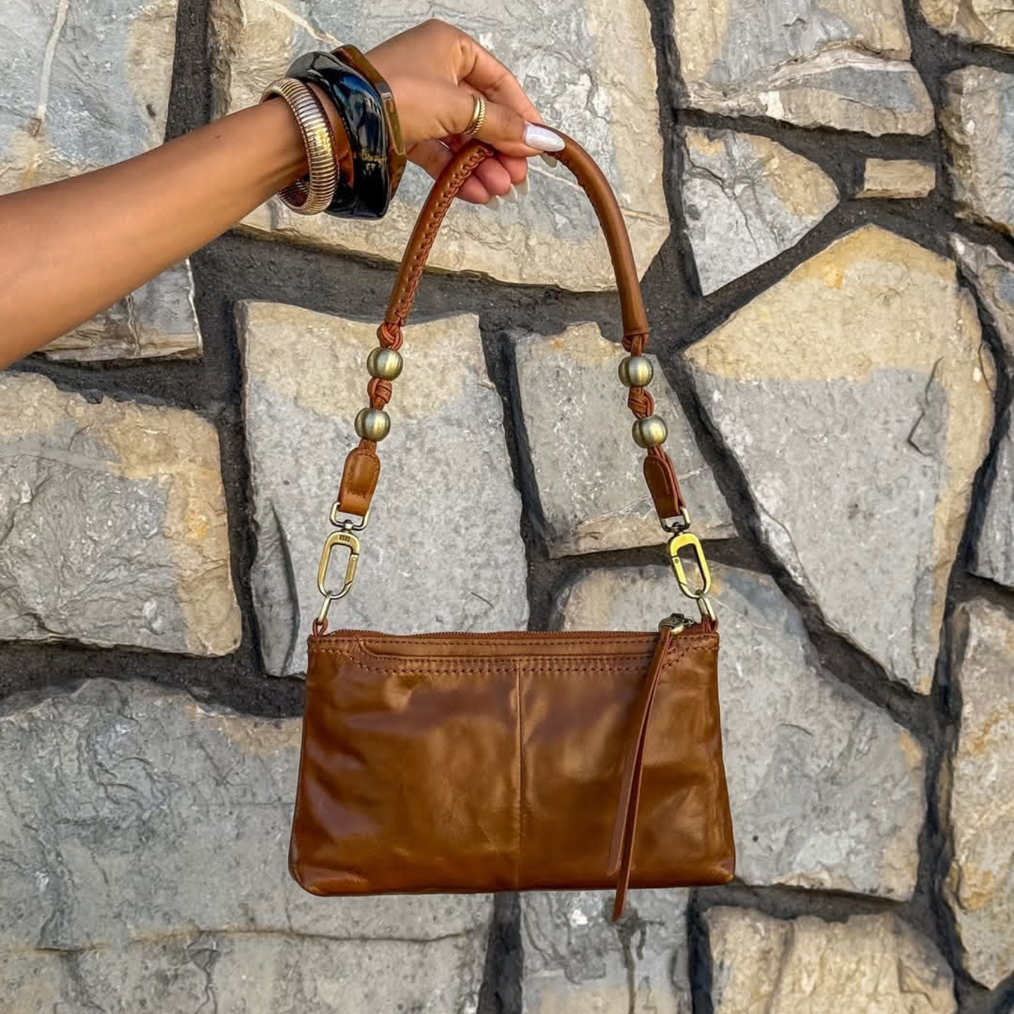 Tamborine Strap in Polished Leather - Truffle - Image 2