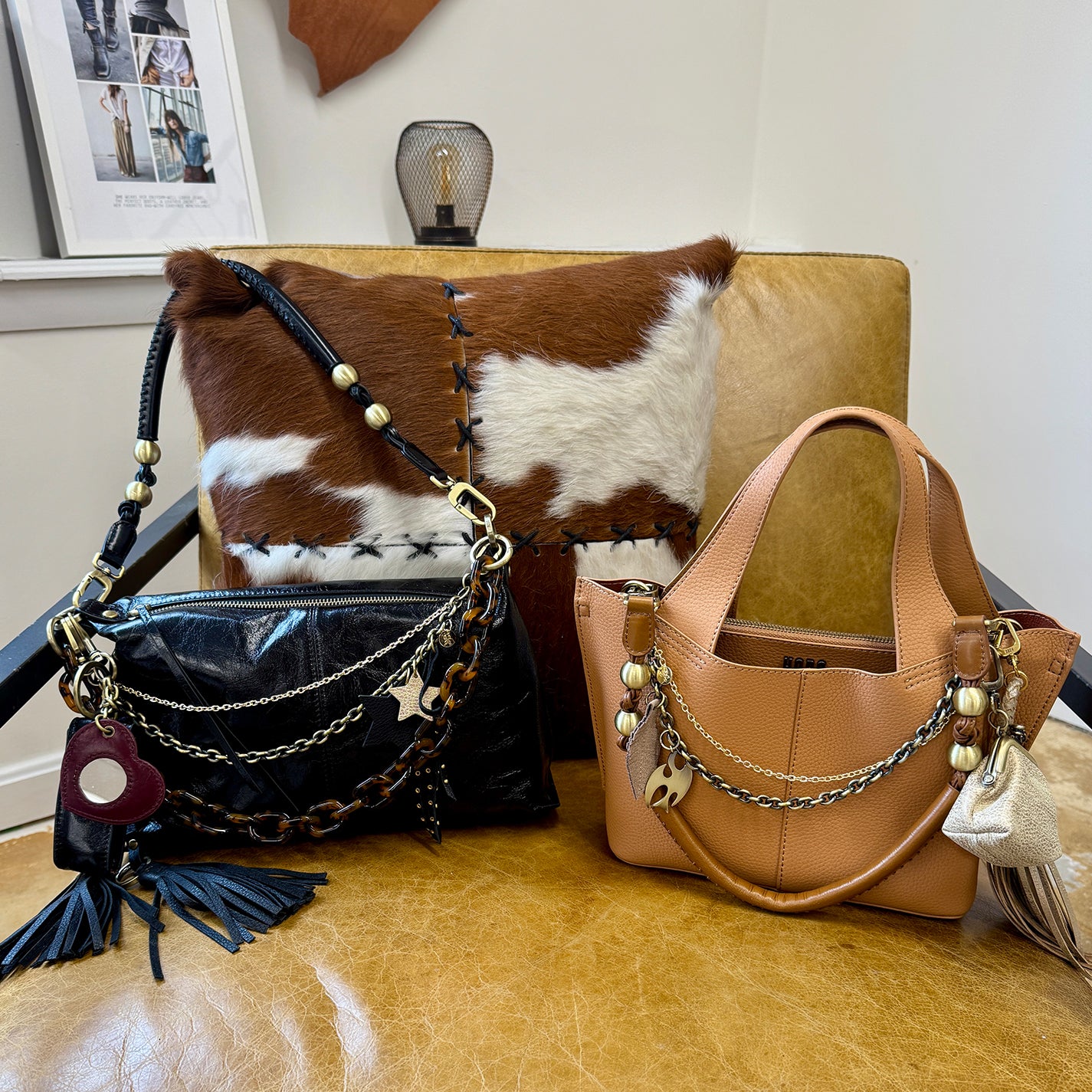 Ring Tassel Swag in Pebbled Leather - Black - Image 2