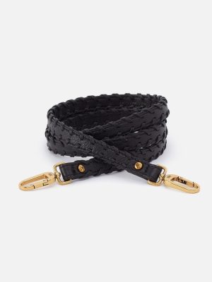 Thin Braided Strap in Pebbled Leather - Black