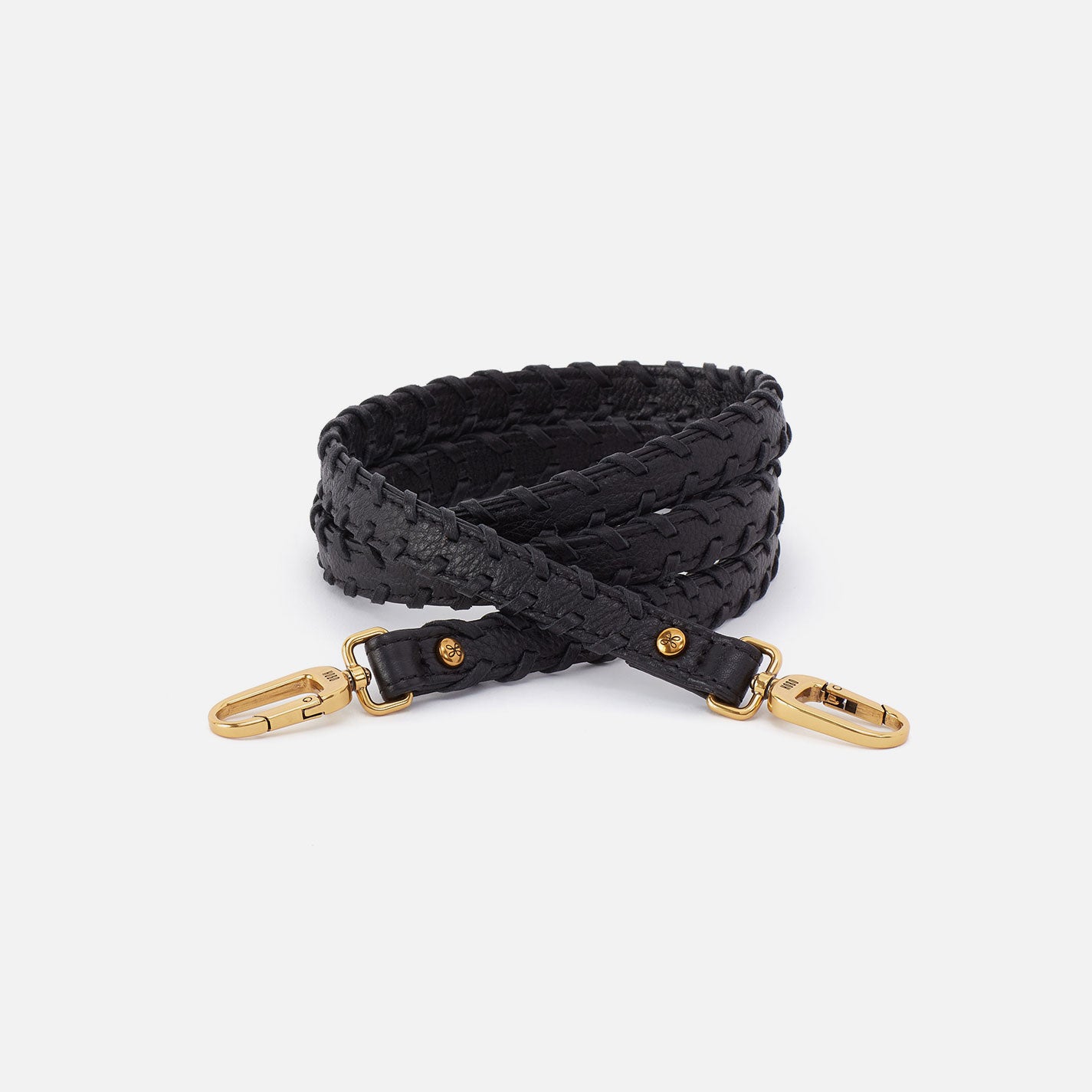 Thin Braided Strap in Pebbled Leather - Black