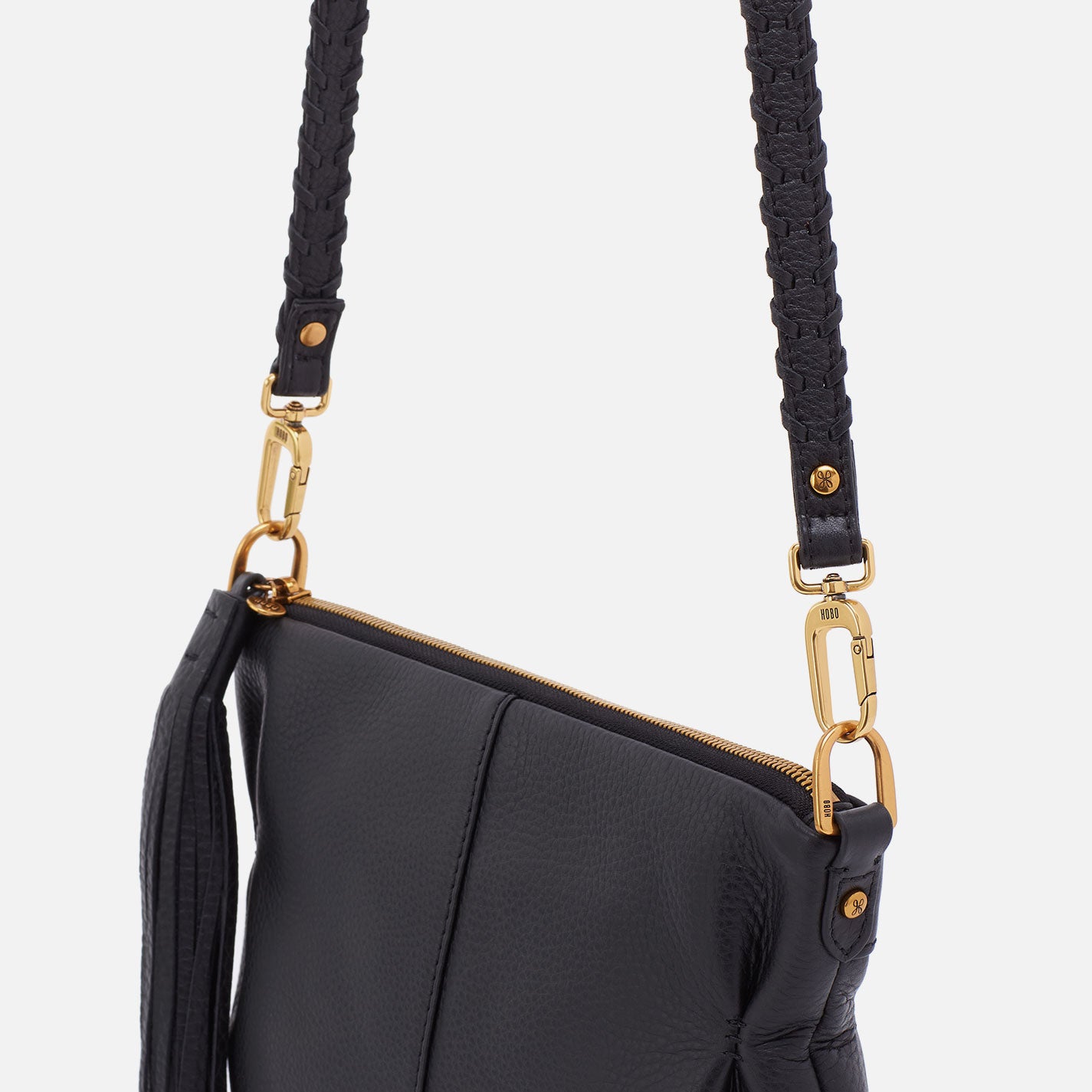 Thin Braided Strap in Pebbled Leather - Black - Image 2