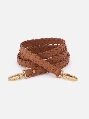 Thin Braided Strap in Pebbled Leather - Warm Honey