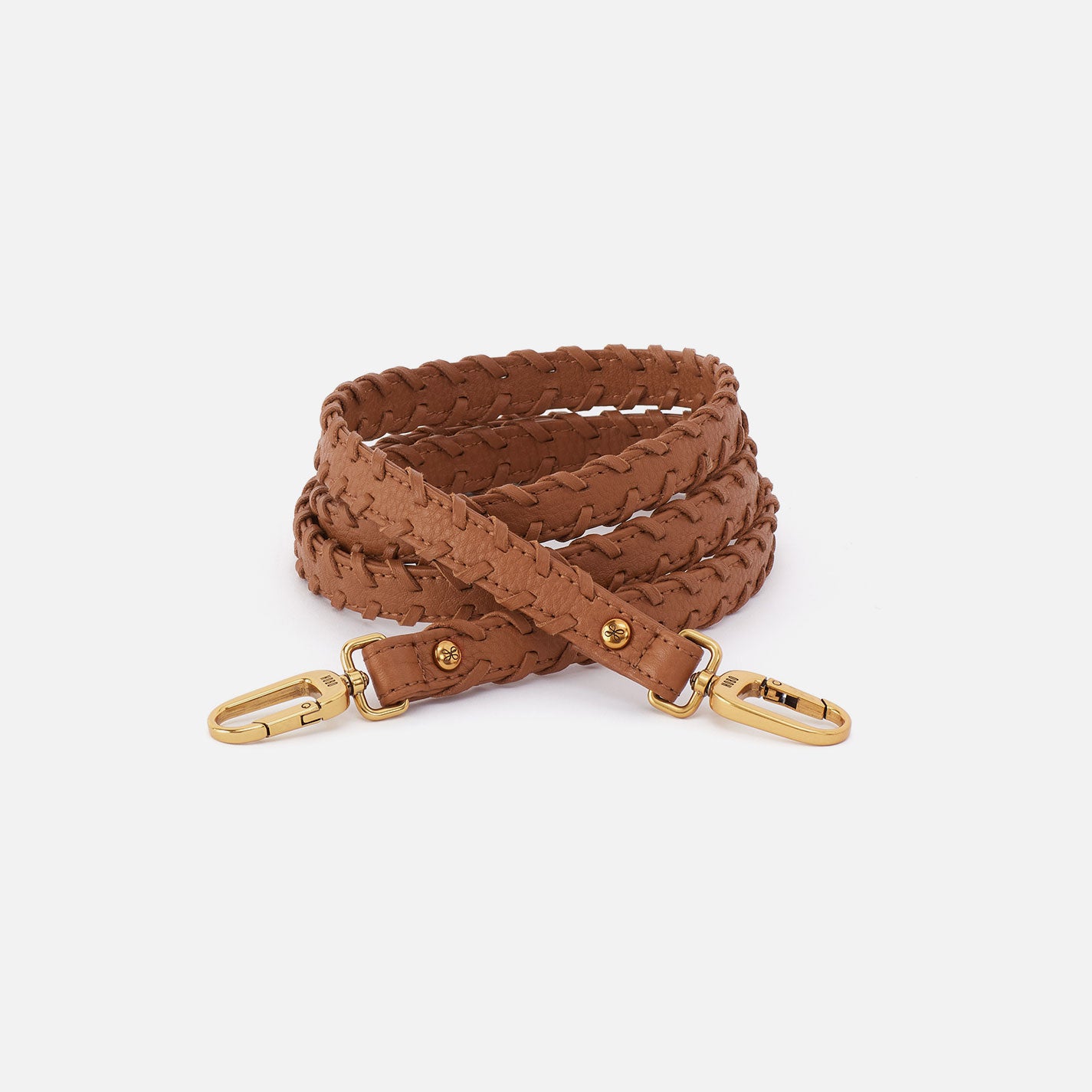 Thin Braided Strap in Pebbled Leather - Warm Honey