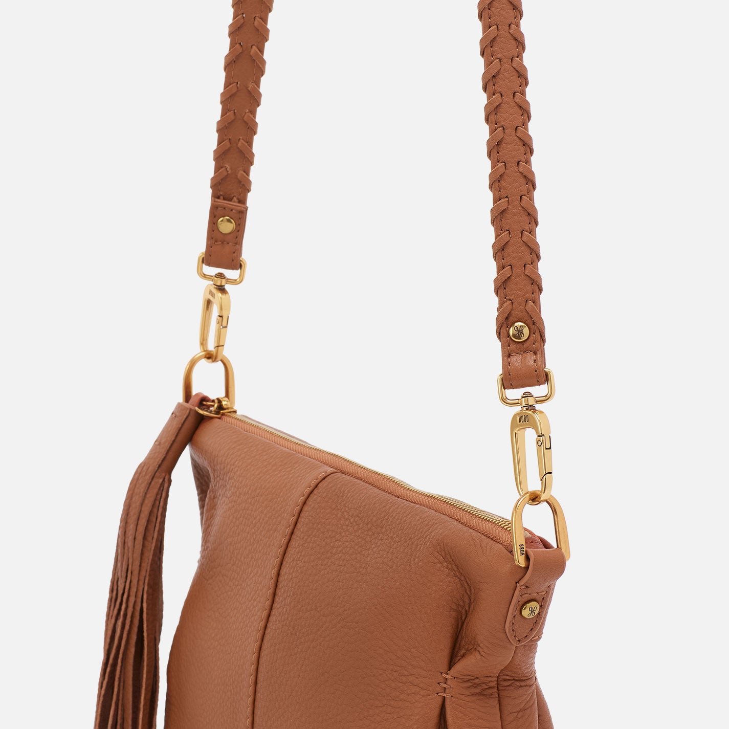 Thin Braided Strap in Pebbled Leather - Warm Honey - Image 2