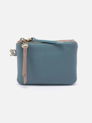 Double Zip Coin Pouch in Pebbled Leather - Agave Leaf
