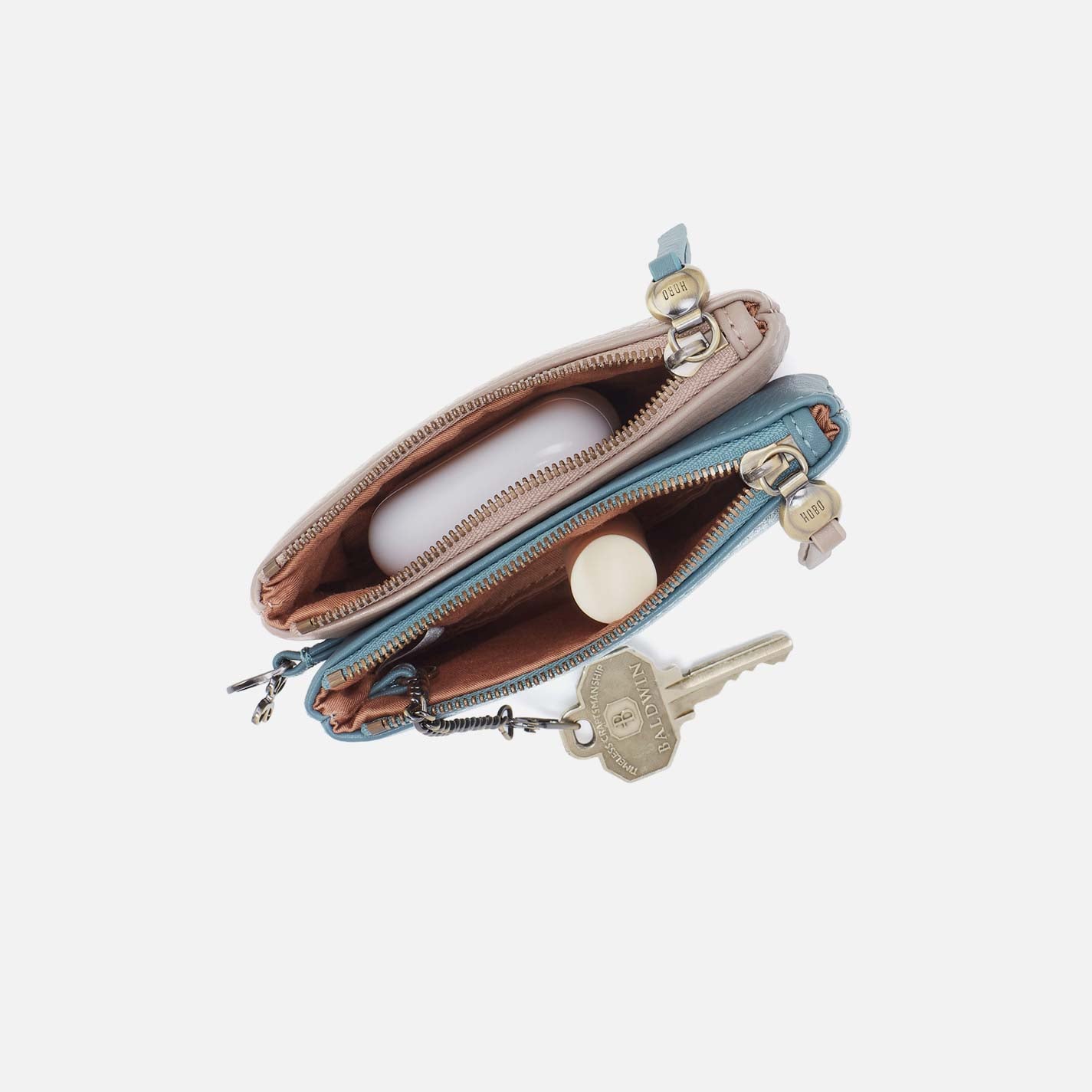 Double Zip Coin Pouch in Pebbled Leather - Agave Leaf - Image 2