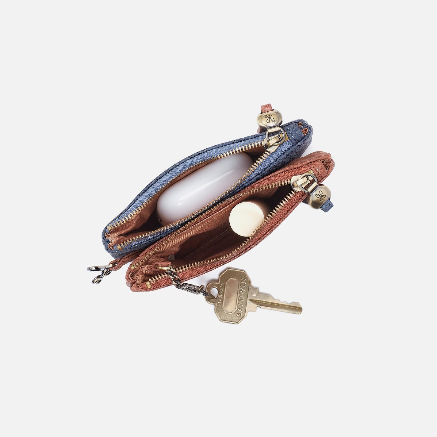 Double Zip Coin Pouch in Buffed Leather - Burnished Saddle - Image 2