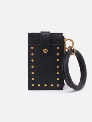 Ring Credit Card Wristlet in Pebbled Leather - Black