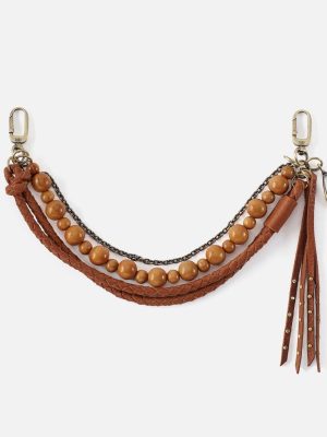 Wood Bead Bag Swag in Pebbled Leather - Warm Honey
